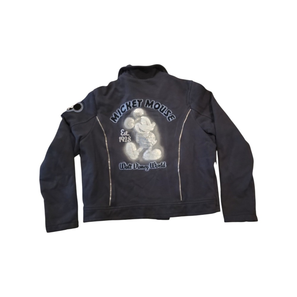 Disney Parks Womens XL Cropped Jacket Sequined Mickey Zippered Y2K Authentic WDW